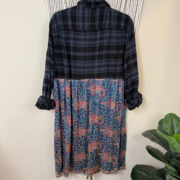 Upcycled Navy/Pink Flannel Pashmina Duster S-XL - Picture 3 of 3